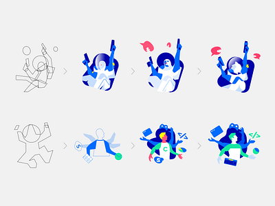 Clevetura — Illustrations belarus branding characters drawing hardware identity illustration person process right startup ueno vector