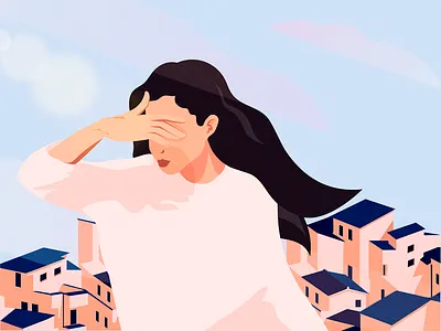 Roofs art beautiful blur buiding character cloud color design girl graphic hair hand illustration lips roof sky sunny up vector woman