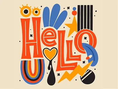 Hello 70s eyes hello illustration lettering pattern type typography