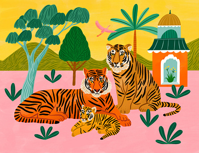Family animals bodil jane card design digital folioart greetings illustration landscape pattern tiger