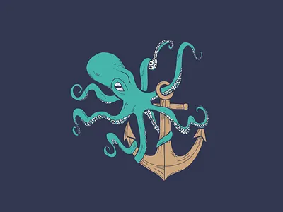 Hang On Tight anchor apparel drawing graphic graphic art hand drawn illustration nautical ocean octopus sailing sketch squid tee vintage