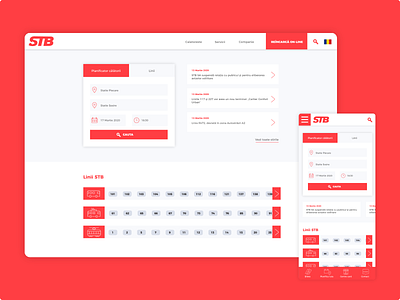 Homepage redesign for a public transport network app bus homepage mobile red responsive responsive website romania romanian route search stbsa tram transport trolley ui ux
