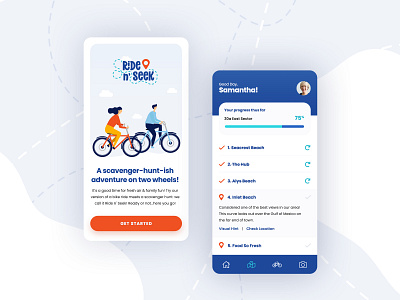 Ride n' Seek app bike bike ride clean illustration logo minimal poppins summer ui ux