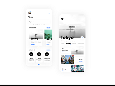 Explore cities app app design black cities city design flat go minimal ui ux white