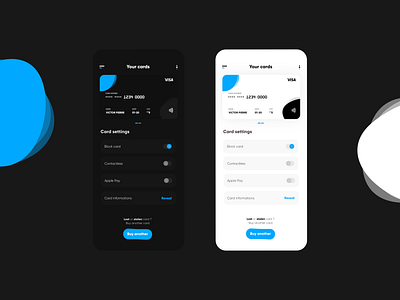 Card settings app app design bank black card concept design flat minimal ui ux white