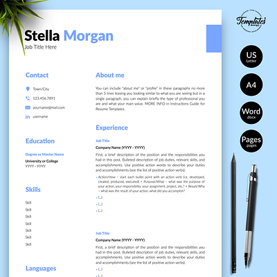 Simple Resume for Word & Pages “Stella Morgan” best modern resume curriculum vitae cv design cv template cv template pages cv template word cv with cover functional resume modern resume one page resume printable resume resume for word resume template resume template word simple resume word three page resume two page resume
