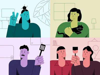 E-friendship brush cat character containment design drawing facetime flat france friends friendship illustration illustrator love quarantine rennes shading skype zoom