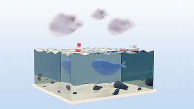 Finley the Whale 3d 3d art 3d ilustration blender blender 3d boat buoy clouds fishing boat illustraion isometric sea whale