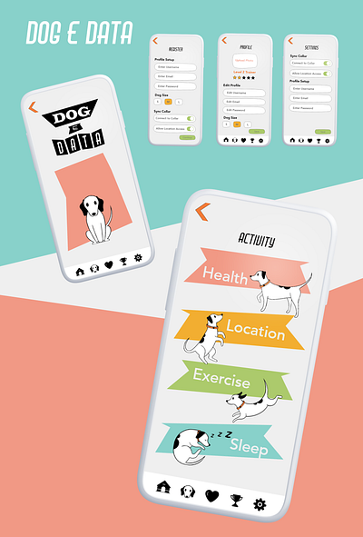 Dog E Data, App Design adobe animal app app design art brand creativejam data design dog googi icon interactive logo pet ucf ui ux