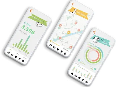 Dog E Data, Iphone Mockups animal app creative creative jam data design dog friendly fun interactive iphone map mockups pet ui ux