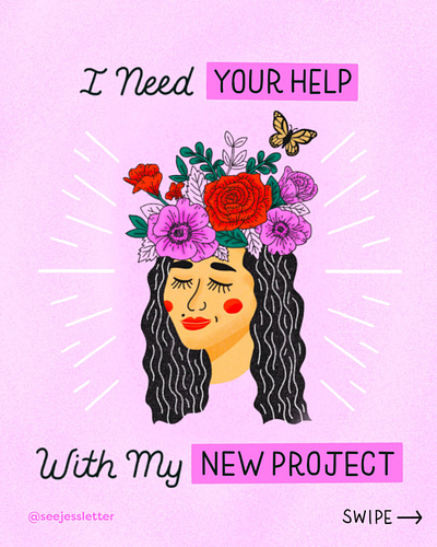 New Mental Health Project butterfly coral floral flower crown flowers illustration leaves mental health pink poppy purple rose texture woman