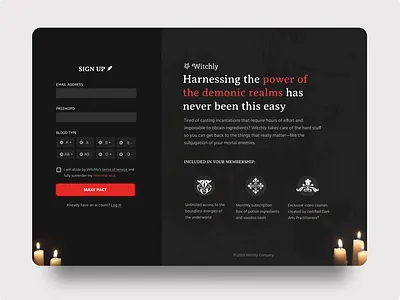 Witchly Sign Up - Daily UI 001 contract dailyui dark dark ui demon signup witch