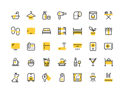 Hotel amenities icon set amenities hotel icon design icon set iconography icons illustration sketchapp vacation