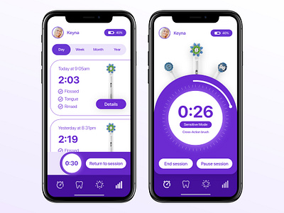 Oral-B App Concept adobe photoshop adobexd app balance branding brushing design flat ios iphone iphone11 minimal mobile ui oralb photoshop purple timer ui ux