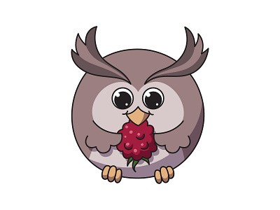 Cute owl eating raspberry adobe illustrator adobeillustrator adorable animal bird character cute illustration owl vector