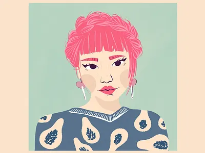 Pink Crown Braid - Asian Girl - Illustrative Portrait fashion illustration female gentle lovely pink hair girl pretty girl wywliner