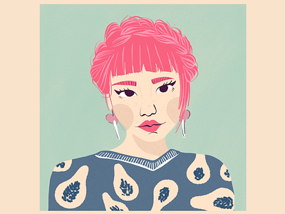 Pink Crown Braid - Asian Girl - Illustrative Portrait fashion illustration female gentle lovely pink hair girl pretty girl wywliner