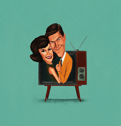 Another Quarantine Pastime - Watching the Dick Van Dyke Show alabama birmingham caricatures coronavirus dick van dyke freelance illustration isolation procreate quarantine retro television texture tv