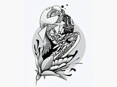 🖤🤍- Flora & Fauna animal blackandwhite digitalart drawing flower illustration procreate procreate art society6 textile textile design zentangle