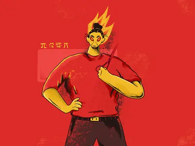 Samurai Barbershop #2 anime barber barbershop character art character design china china art farhay fire fire character flames florian farhay haircut hairdresser illustration procreate samurai scissors