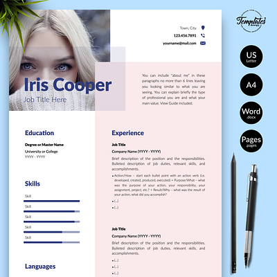 Modern Resume for Word & Pages “Iris Cooper” best elegant resume best modern resume blogger resume cv template cv template pages cv template word cv with picture digital resume influencer cv influencer resume modern resume one page resume resume cv resume template resume template word resume with photo three page resume two page resume