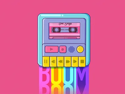 Boom records cassette player illustration lettering procreate rainbow record record player retro type typography