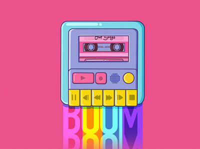 Boom records cassette player illustration lettering procreate rainbow record record player retro type typography