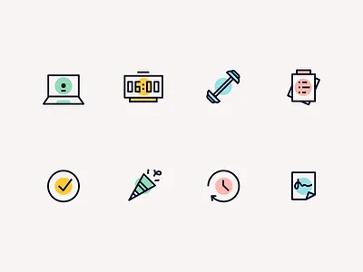 Minimal icon set celebration check clock confettis dot icon pack icons iconset laptop notes one line spot time todo todo list workout