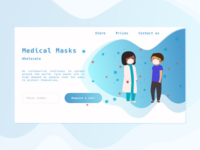 Medical Masks Landing blue clean concept coronavirus design figma graphicdesign humans illustration landing landing design landingpage masks sketch ui ux vector vector art web