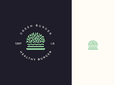green burger - Healthy fast food logo design badge badge logo branding burger creative fast food healthy food illustration leaf logo vegan