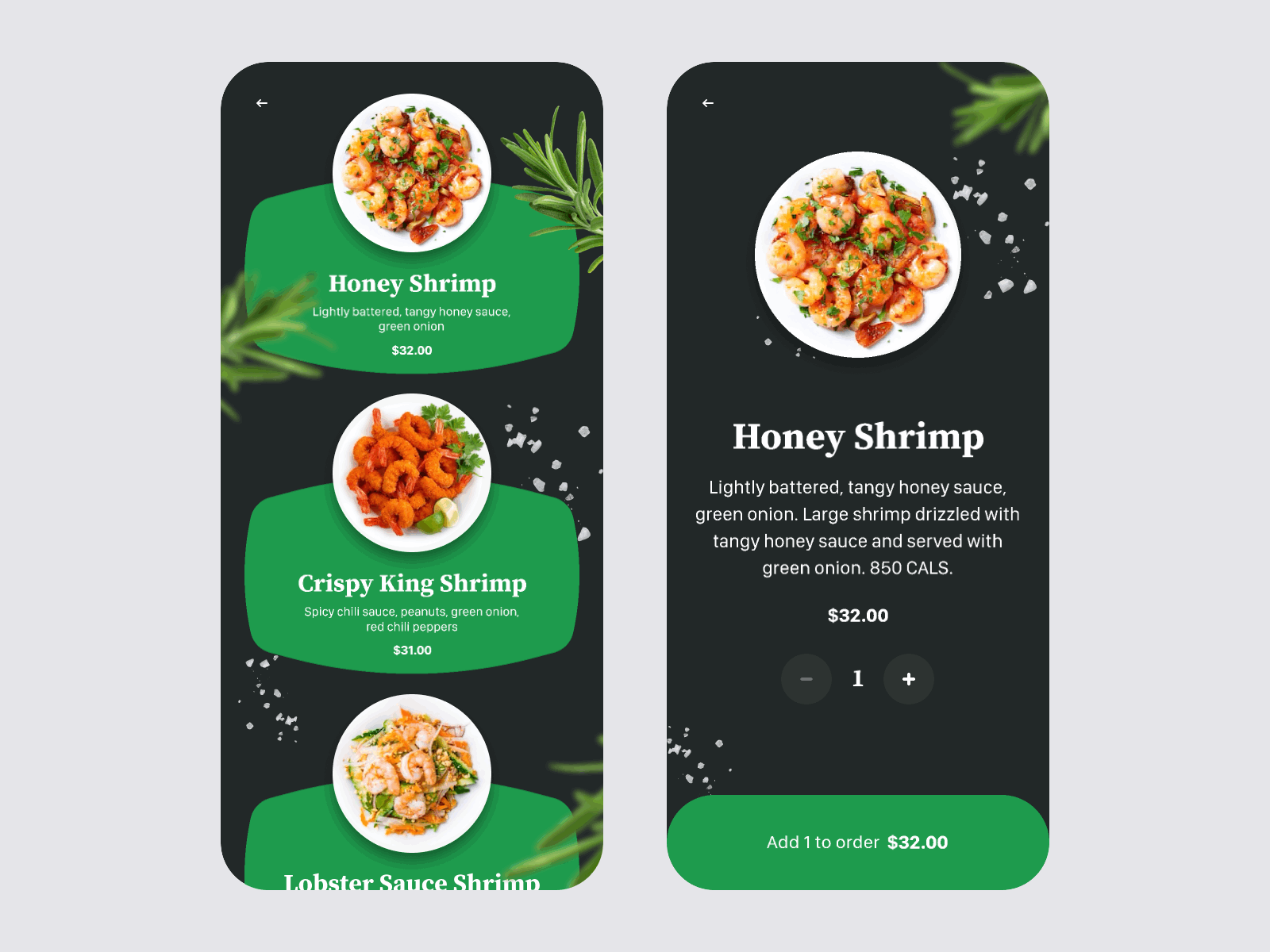 Food ordering android app cart checkout cook design food ios meal mobile order restaurant shrimp ui ux