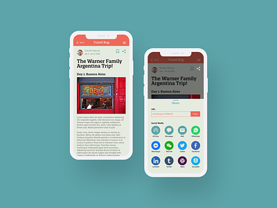 Travel Bug - Sharing 100 days of ui 100daysofui blogging daily ui daily ui challenge dailyui dailyuichallenge mobile app mobile ui social media social share travel ui ui design