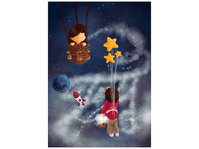 "ConNubes Tu Nombre" art clouds design illustration kids love moon ship