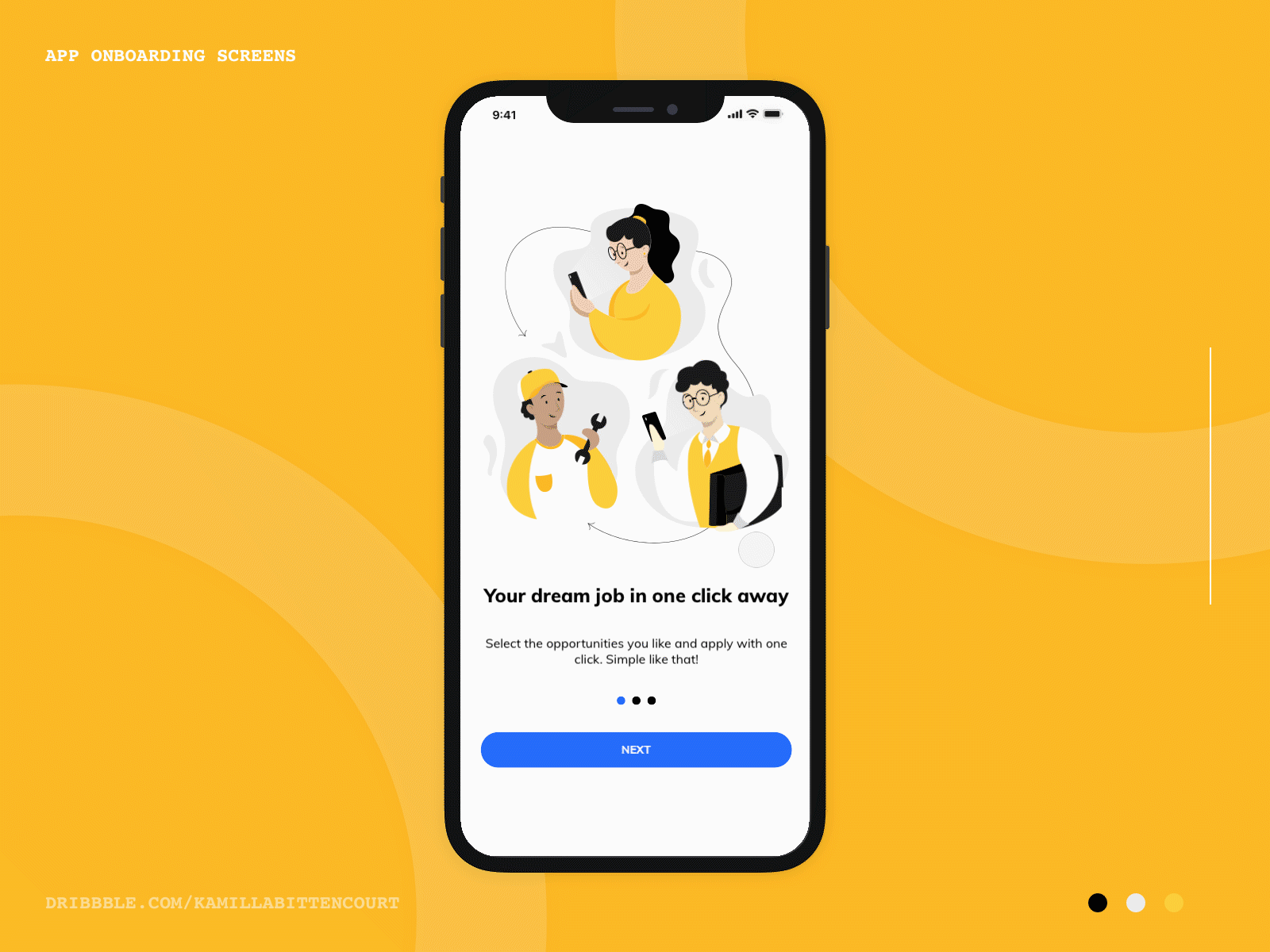 App onboarding screens app colorfull design illustration jobs mobile onboarding onboarding screens onboarding ui slider ui ux vector yellow