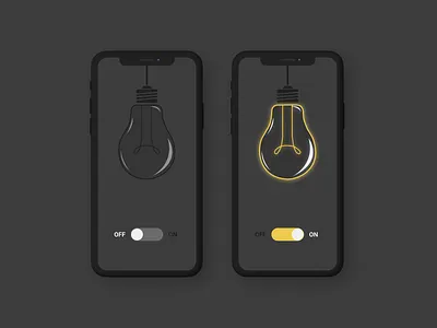 Daily UI Challenge - Day 15 bulb daily 100 challenge dark theme dark ui day 15 design figma figmadesign light lightbulb mobile ui on and off sketch switch turn on ui ux ux design vector