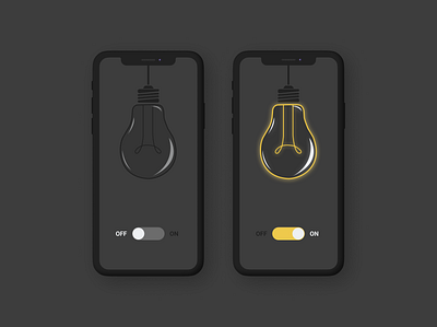 Daily UI Challenge - Day 15 bulb daily 100 challenge dark theme dark ui day 15 design figma figmadesign light lightbulb mobile ui on and off sketch switch turn on ui ux ux design vector