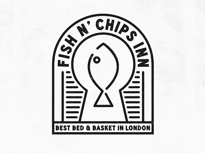 Fish N’ Chips Inn adventure badge fish hotel london stamp travel
