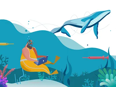 Anywhere everywhere blue branding design idea illustration illustrator sea underwater vector water website design work work in progress workplace