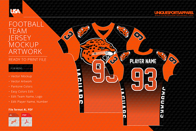 JAGUARS FOOTBALL COMPRESSION JERSEY DESIGN MOCKUP art background editable fashion football graphic illustration jersey layered men player printing seamless soccer sport team template uniform vector wear