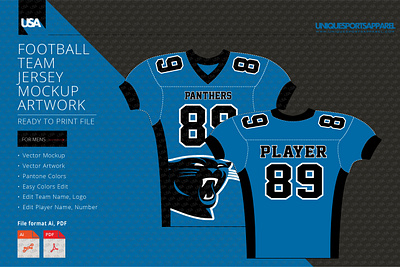 PANTHERS FOOTBALL COMPRESSION JERSEY DESIGN MOCKUP art background casual editable fashion football graphic illustration jersey layered men mockup player seamless soccer sport template uniform vector wear