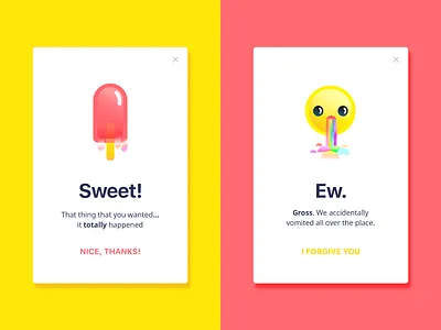 Daily UI No. 011 - Flash message cards ui dailyui flash message illustration popsicle rainbow vomit vomit