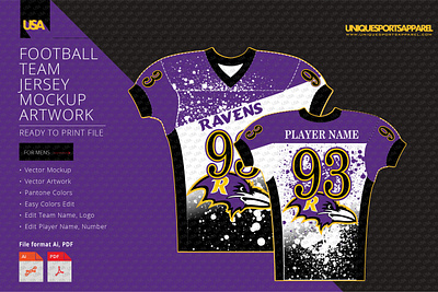 RAVENS FOOTBALL COMPRESSION JERSEY DESIGN MOCKUP art background casual editable fashion football graphic illustration jersey layered men player seamless soccer sport team template uniform vector wear