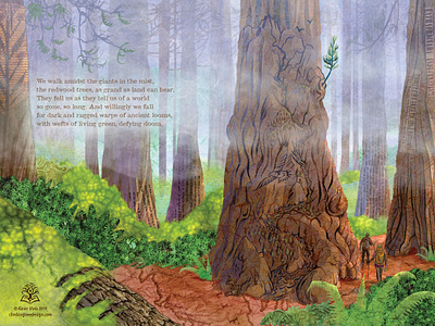 Giants in the Mist giants hiking illustration mist nature nature illustration photoshop art poem poetry redwood redwoods trees walk woods