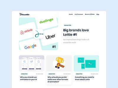 Drawer Blog animation article assets blog brand cover design drawer header illustration inspiraction landing leader lottie post premium ui ux vector website