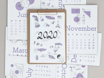 2020 Calendar art cactus calendar camera camping cat crystal design flowers france geometric illustration illustrator japan minimal nature paris purple travel trees