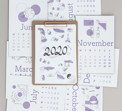 2020 Calendar art cactus calendar camera camping cat crystal design flowers france geometric illustration illustrator japan minimal nature paris purple travel trees