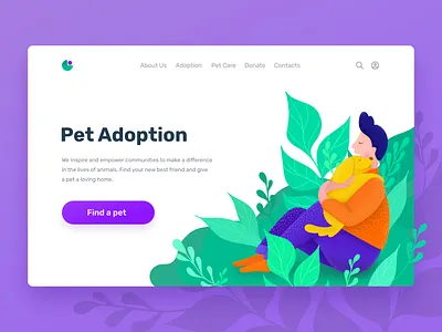 Pet Adoption Landing Page 2d branding concept cute animal design donate drawing elegant graphic illustration landing page landing page design modern pet adoption pet care trend ui ui design web design website design