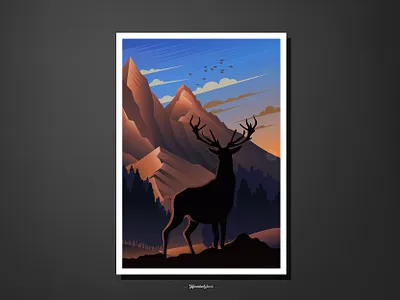 When the dusk began to disappear art beautiful deer illustration mountain nice silhouette vector wild