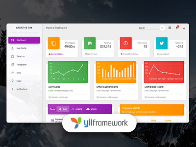 Material Dashboard Yii2 admin design admin template chart dailyui dashboard dashboard design framework free freebie material design php responsive table ui web design