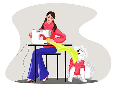Working at home art character character design designer digital art digital painting doggy flat art flat illustration girl illustration ipadproart samoyed sewing sewing machine stay home stayhome vector art vector illustration vectorart